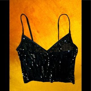 Sheer Sexy Black Sequence Crop Top